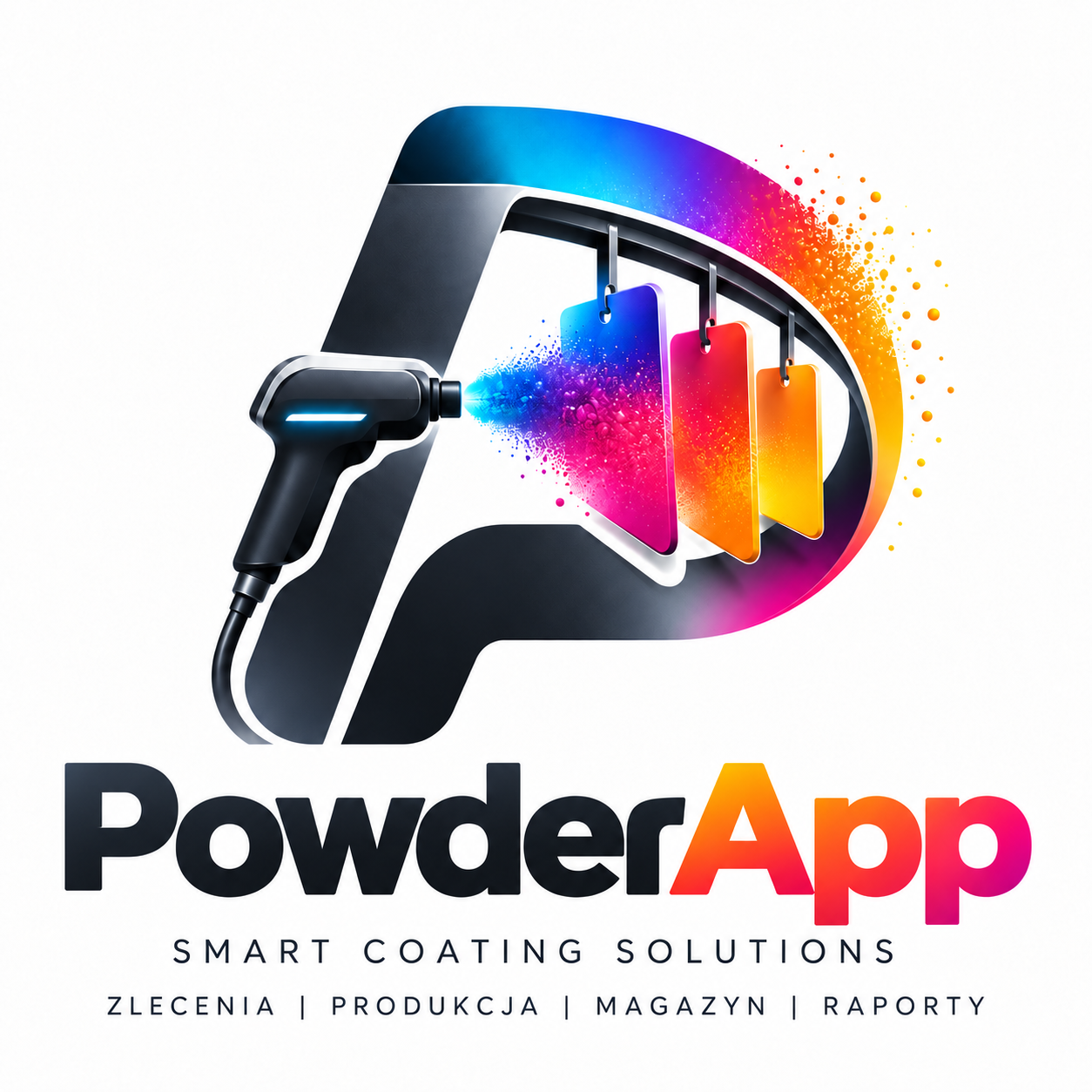 PowderApp — logo z pistoletem lakierniczym